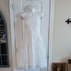 Ann Taylor Strapless White Crochet A-Line Dress